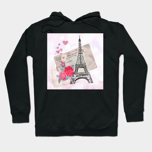 Paris Eiffel Tower Heart & Rose Pattern Cute Cards, Stickers & Gifts Hoodie by tamdevo1